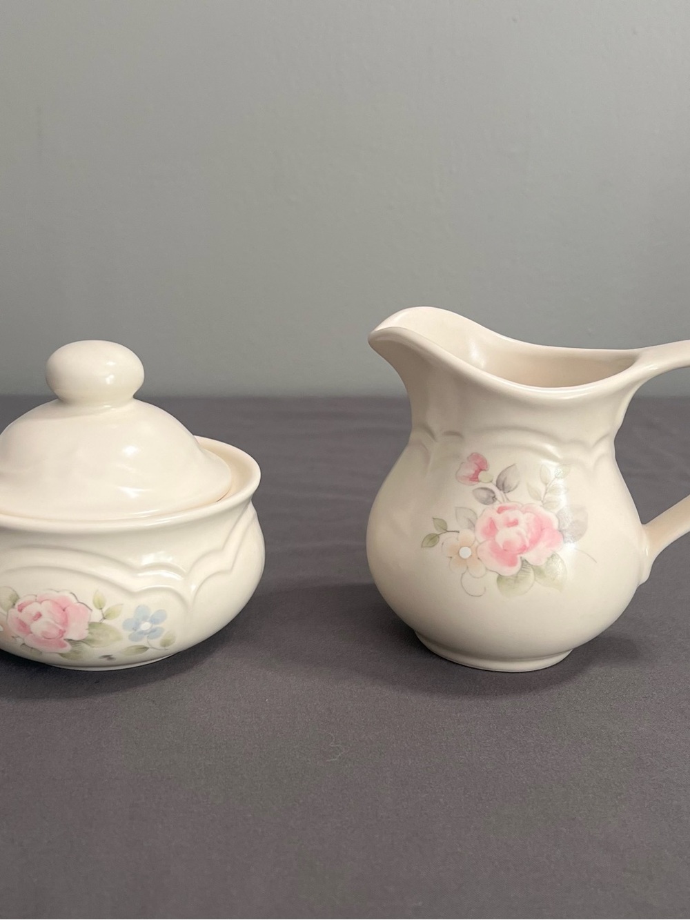 VTG Pfaltzgraff Tea Rose Creamer & Sugar Dish W/ Lid Set Cottagecore Made In USA